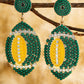 Pendants d'oreilles Rugby avec perles et strass vert foncé