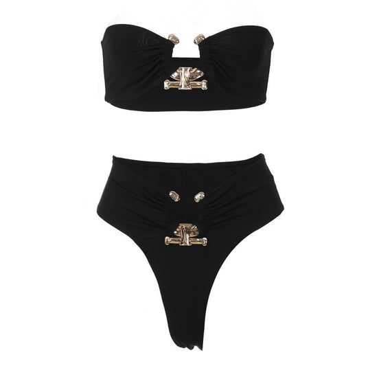 Maillot de bain deux pièces de couleur unie Bikini deux pièces