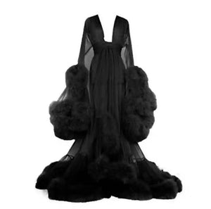 robe soirée en fourrure, transparente, sexy, pour femmes matures, chemises de nuit, longues robes de mariée
