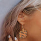 Russet Orange Plaid Print Pumpkin Shape Autumn Drop Earrings