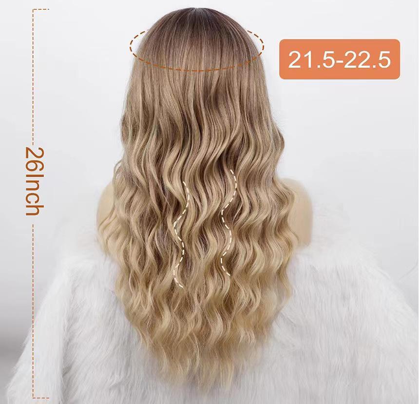 Perruque blonde cendrée de 6 pouces longue avec frange, cheveux ondulés naturels