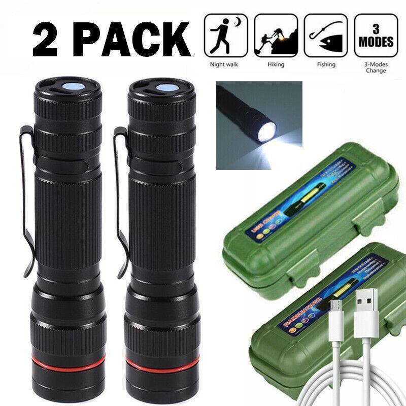 Lampe de poche LED rechargeable 3 modes torche zoomable câble USB