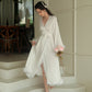 Robe de soirée longue en satin à plumes pour femme
