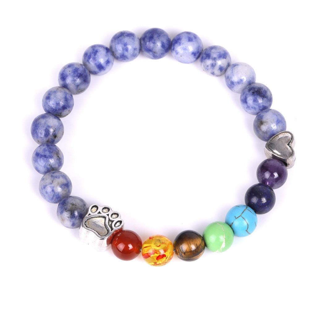 Bracelet en pierre naturelle colorée blanc bleu amour petit et cœur