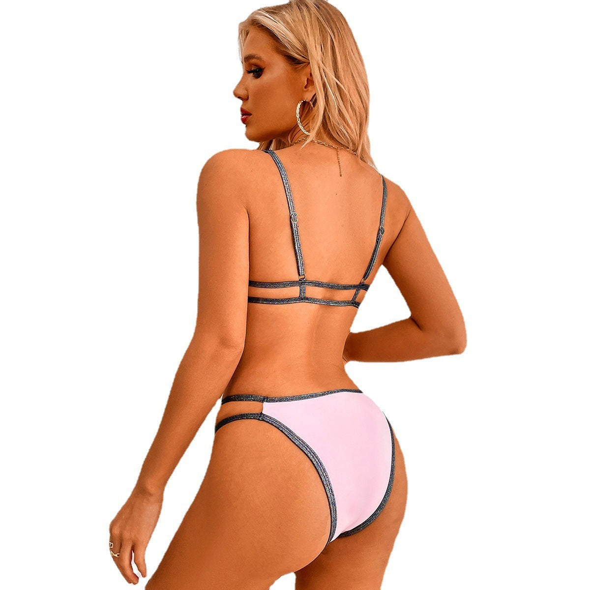 Bikini européen et américain sexy à taille haute de couleur unie
