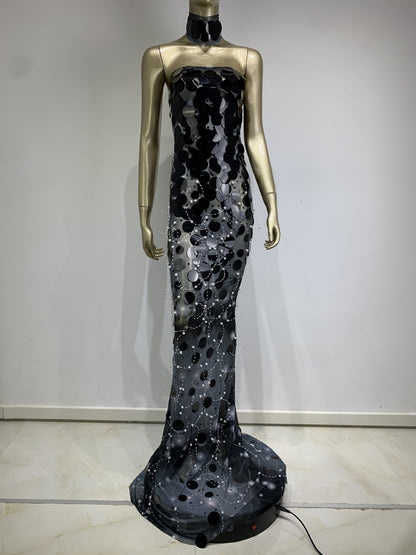 Robe tube à paillettes, robe de soirée, de banquet, costume de scène pour passer la serpillière