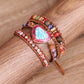 Bracelet multicouche en cuir tressé avec perles et pierres colorée