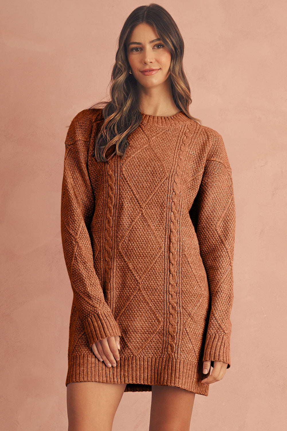 Robe chasuble à épaulettes en maille torsadée vert brumeux