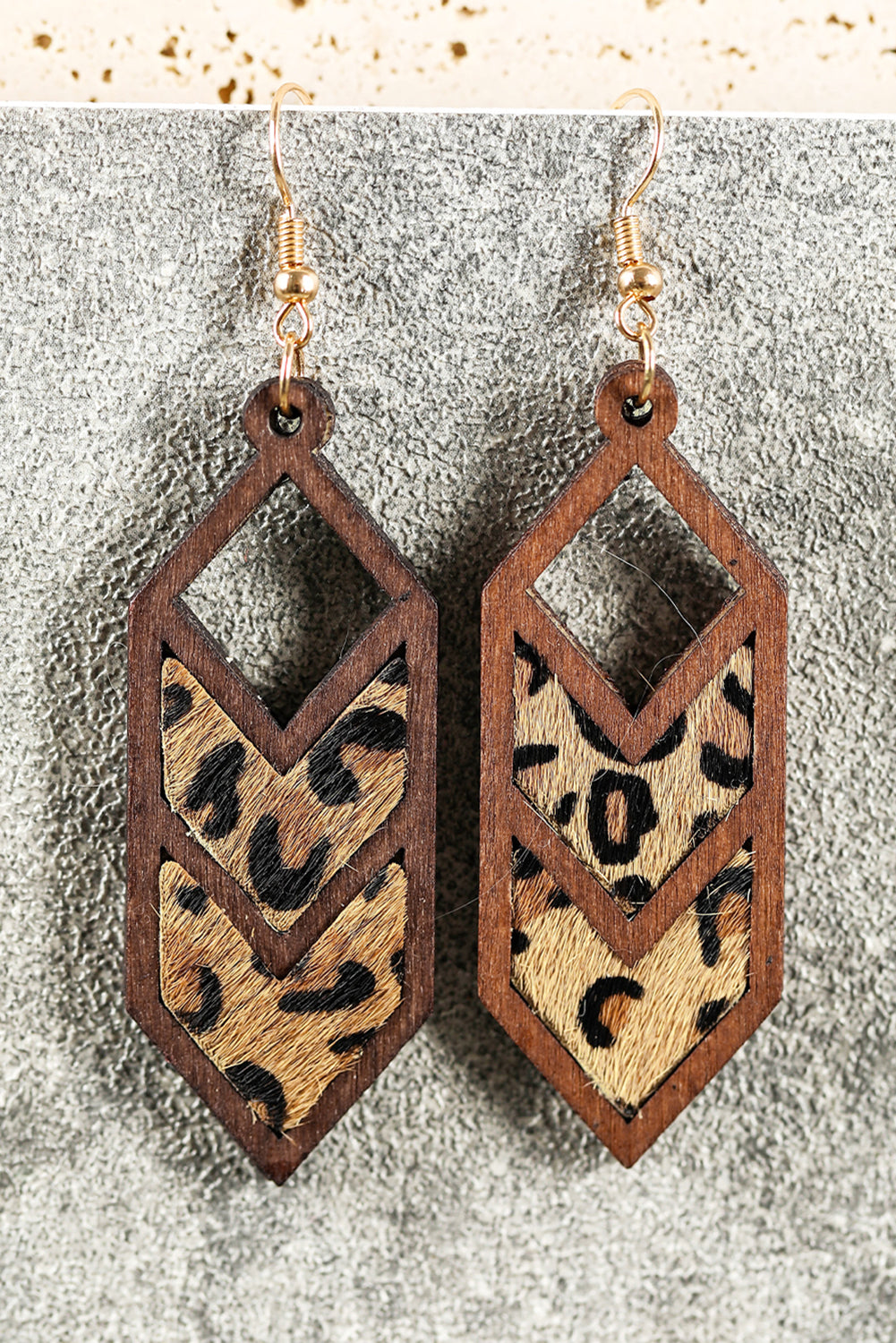 Boucles d'oreilles creuses en bois imprimé léopard marron