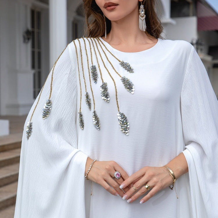 Robe soirée musulmane Abaya brodée pour femme, robe de soirée