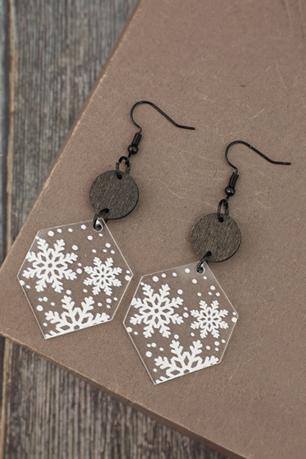 Boucles d'oreilles de Noël en acrylique blanc imprimé flocon de neige