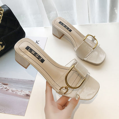 Mules à talon épais  hauts dessus transparent pour femme