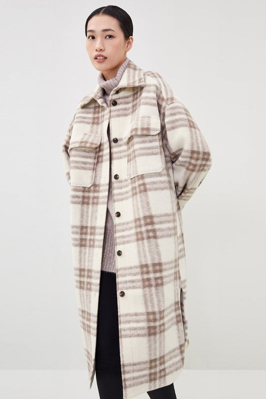 Manteau d'hiver à carreaux long pour femme