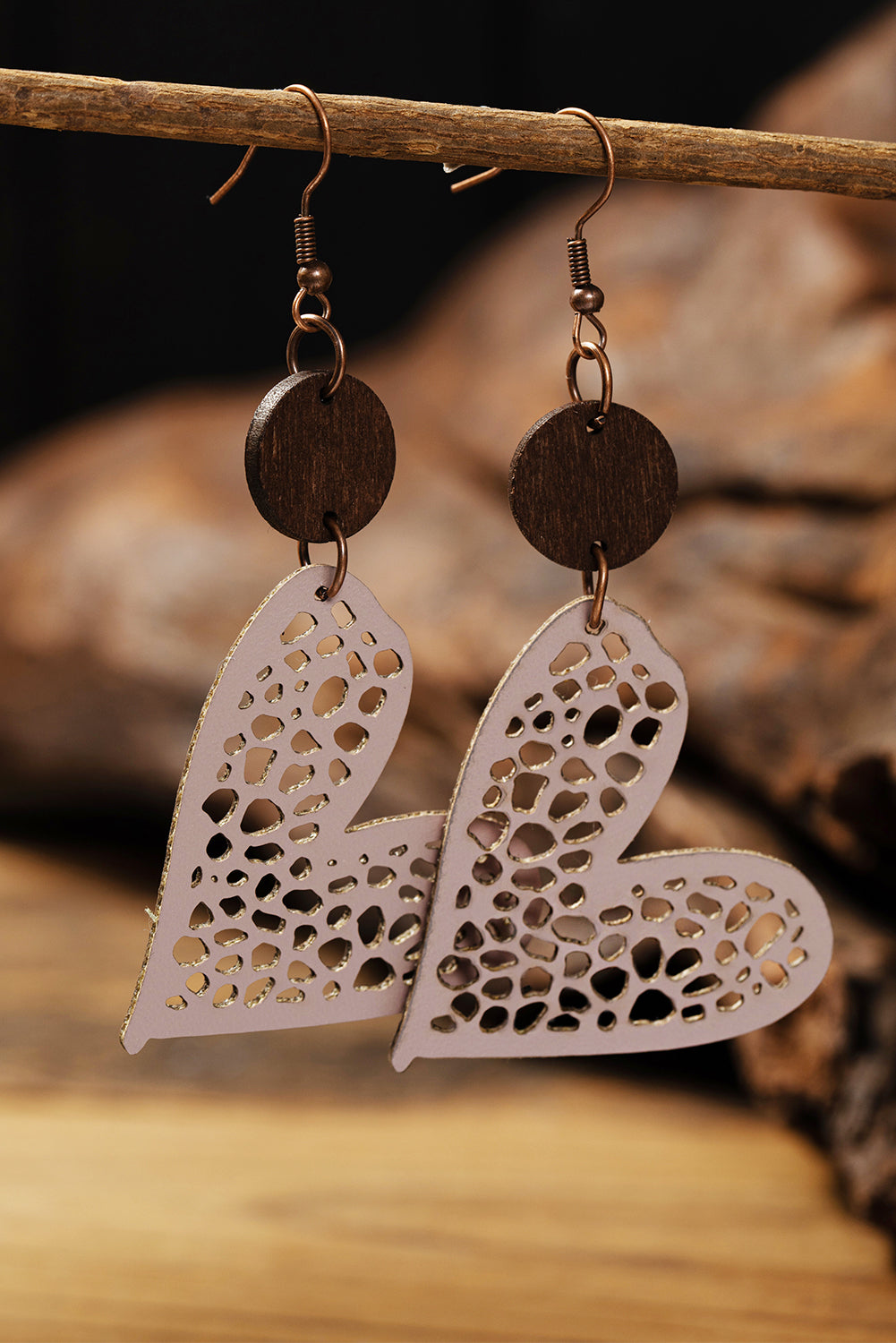 Boucles d'oreilles pendantes en forme de coeur creusé rose rouge pour la Saint-Valentin