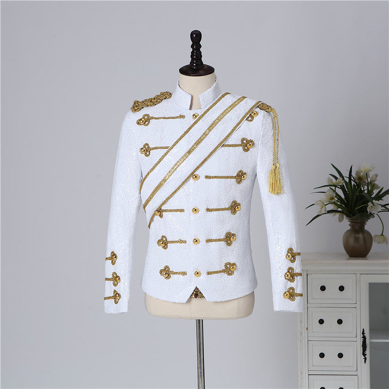 Costume de chanteur de rock pour hommes, col montant, paillettes, pour banquet