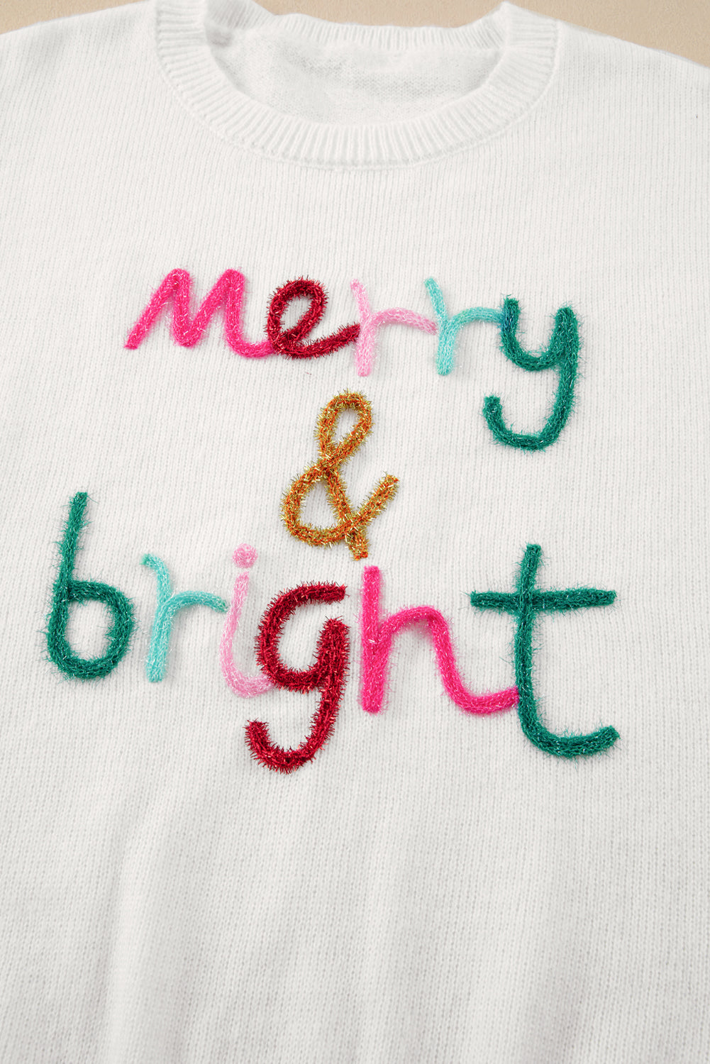 Pull en tricot à col rond Merry & Bright à paillettes blanches