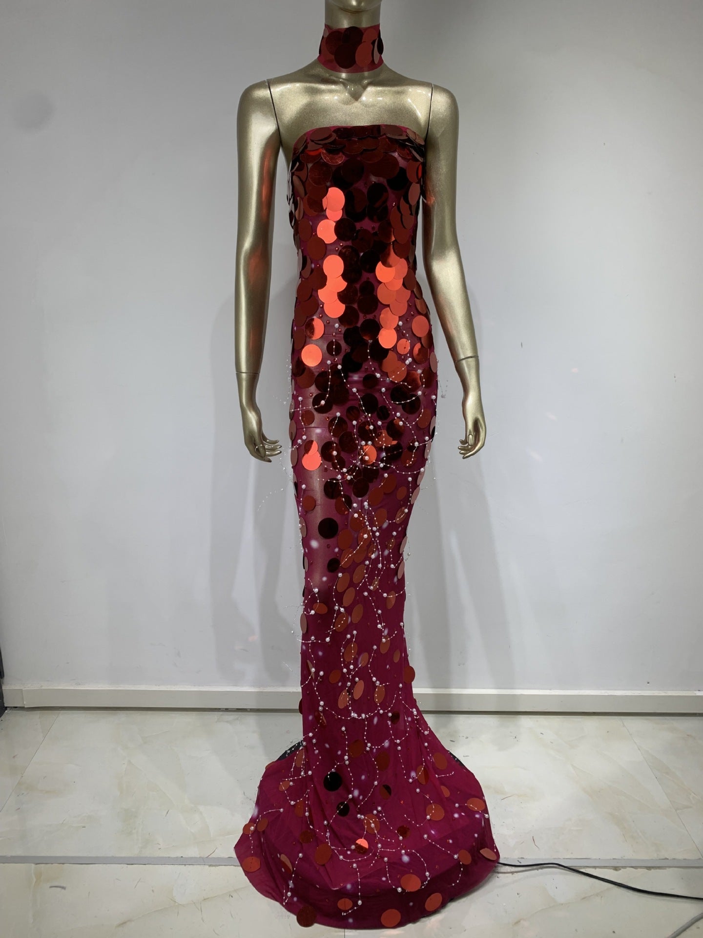 Robe tube à paillettes, robe de soirée, de banquet, costume de scène pour passer la serpillière