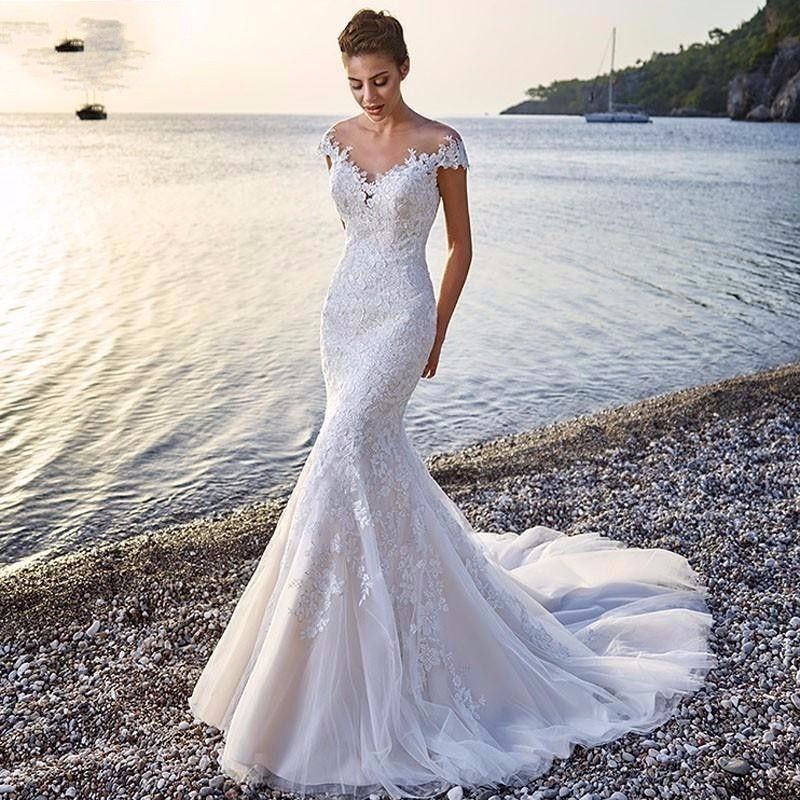 Robe de mariée sirène Princess Bride blanche avec dos nu en dentelle