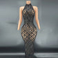Robe diamant noir sur fond noir, costume de chanteuse de discothèque, costume de scène