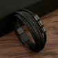 Bracelet en acier inoxydable à boucle magnétique en cuir pour homme