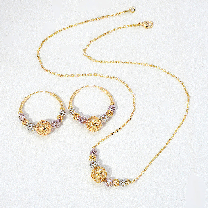 Collier et boucles d'oreilles multicolores en perles rondes