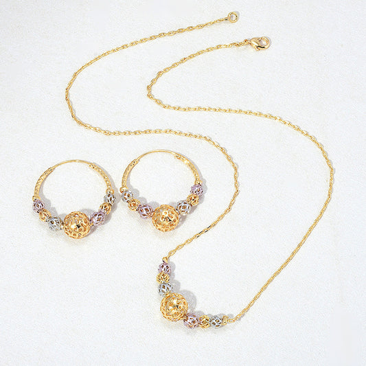 Collier et boucles d'oreilles multicolores en perles rondes
