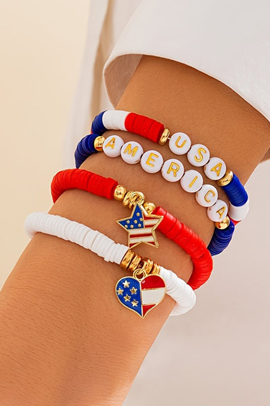 Bracelet 4 pièces bleu foncé avec drapeau américain, étoile et coeur