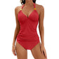 Maillot de bain deux pièces de couleur pure, dos nu, fendu et noué, pour femmes