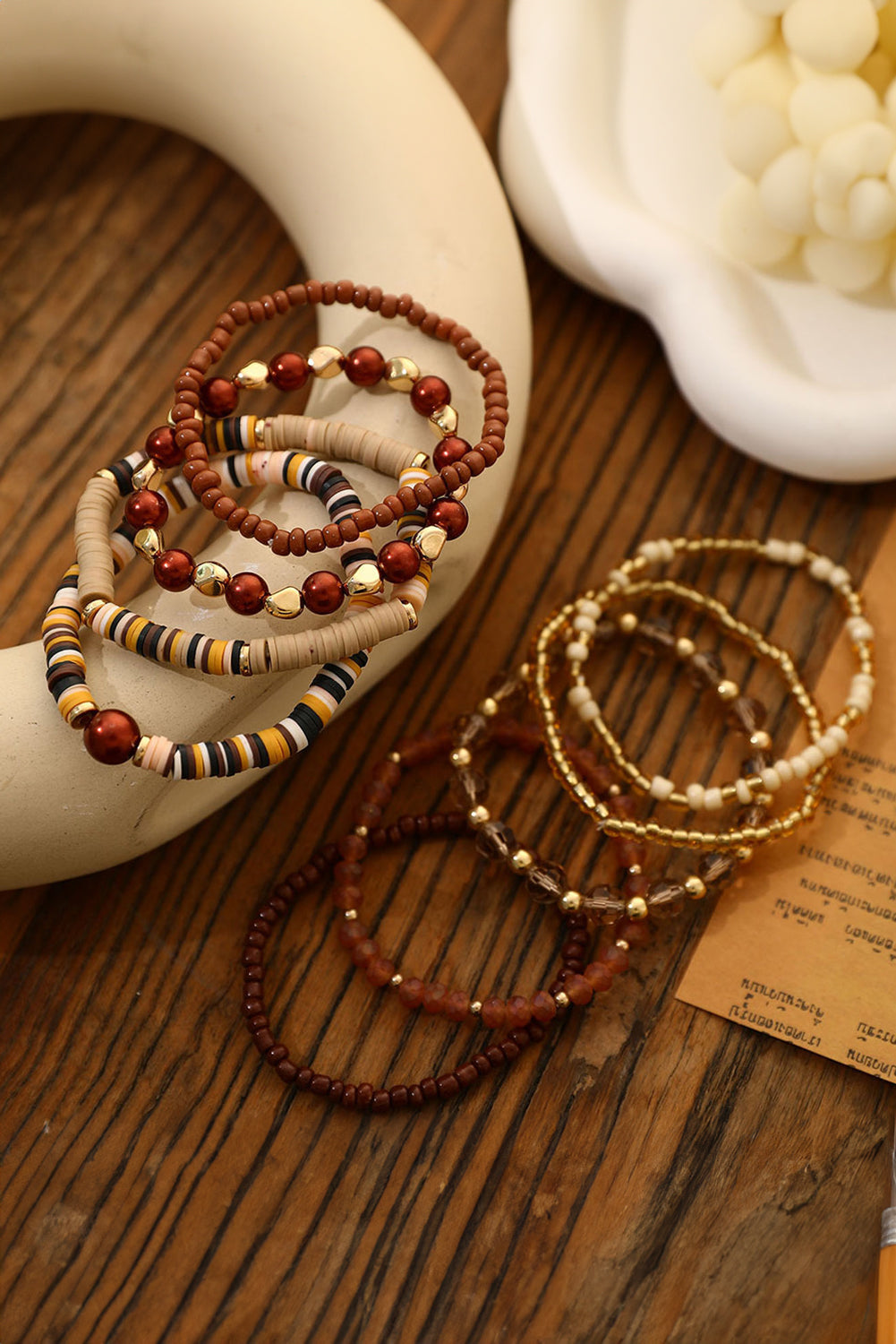 eu de 9 bracelets en perles Vintage Camel